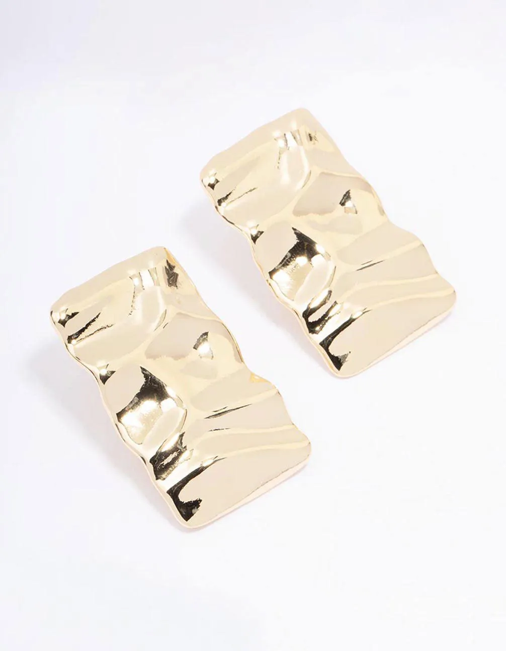 Gold Plated Hammered Rectangular Stud Earrings sold by lovisa