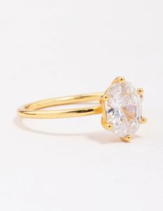 Gold Plated Sterling Silver Oval Solitaire Ring sold by lovisa