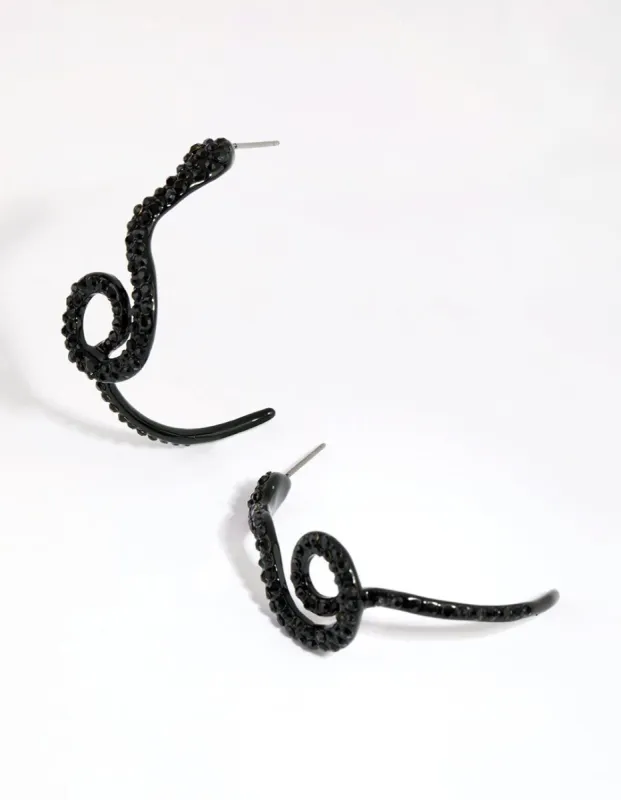 Matte Black Pave Snake Hoop Earrings sold by lovisa