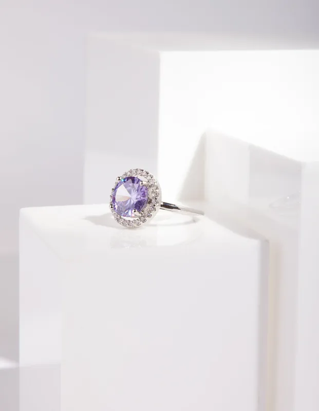 Rhodium Purple Cubic Zirconia Diamante Ring sold by lovisa