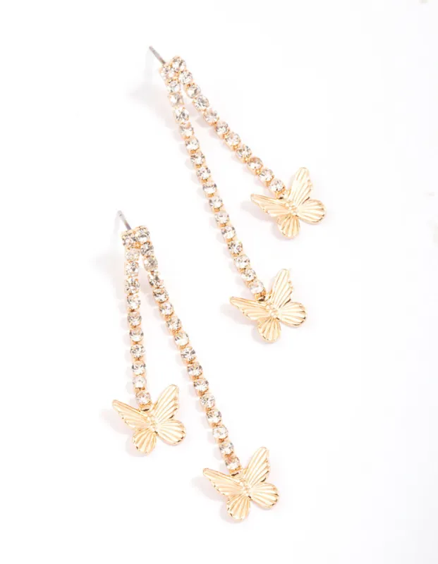 Gold Cup Chain Butterfly Drop Earrings sold by lovisa