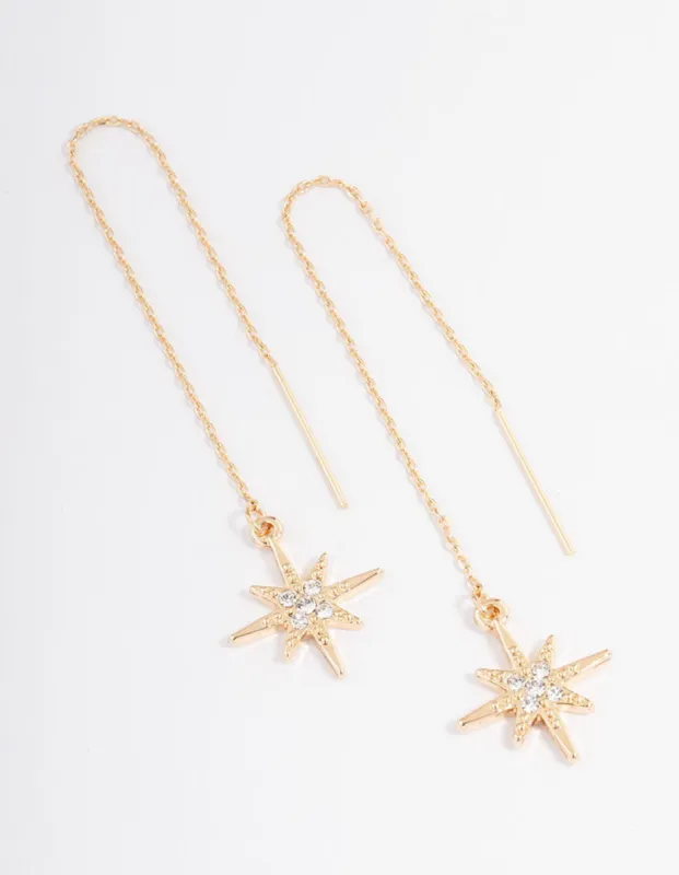 Gold Fine Diamante Star Threader Earrings sold by lovisa