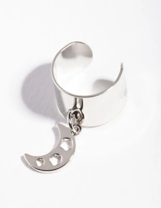 Rhodium Thick Moon Charm Ear Cuff sold by lovisa