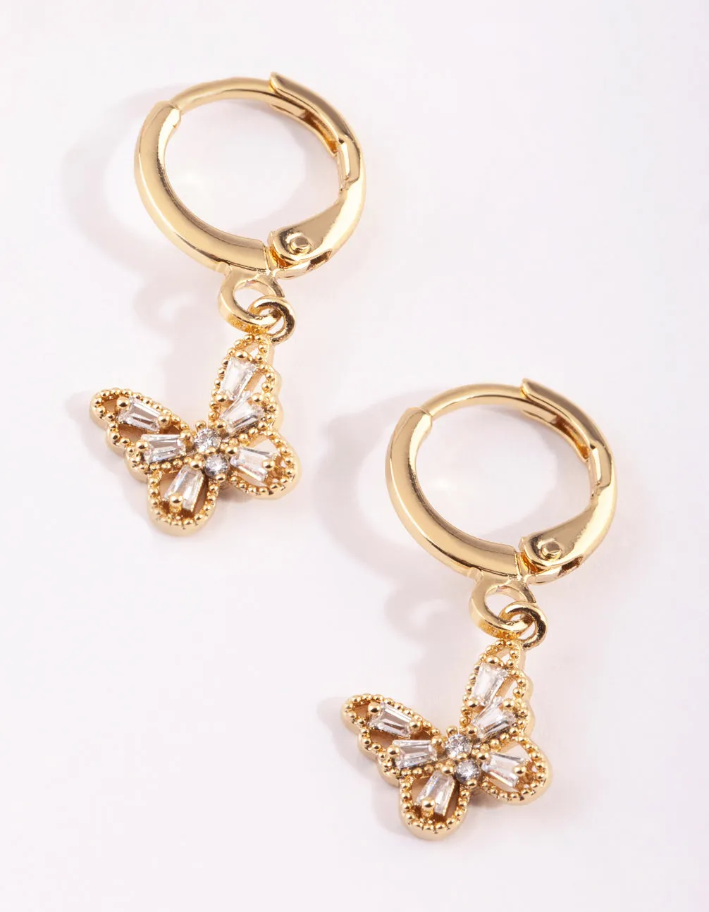 Gold Plated Butterfly Huggie Hoop Earrings with Cubic Zirconia sold by lovisa
