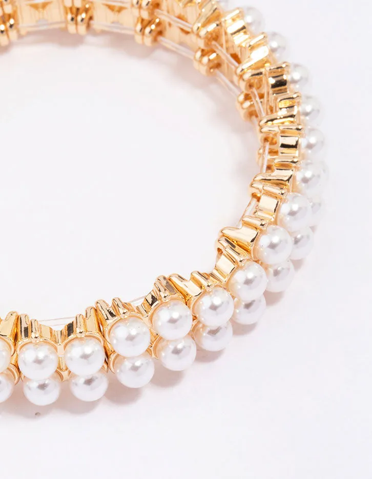 Gold Pearl Duo Row Stretch Bracelet sold by lovisa product image thumbnail 2