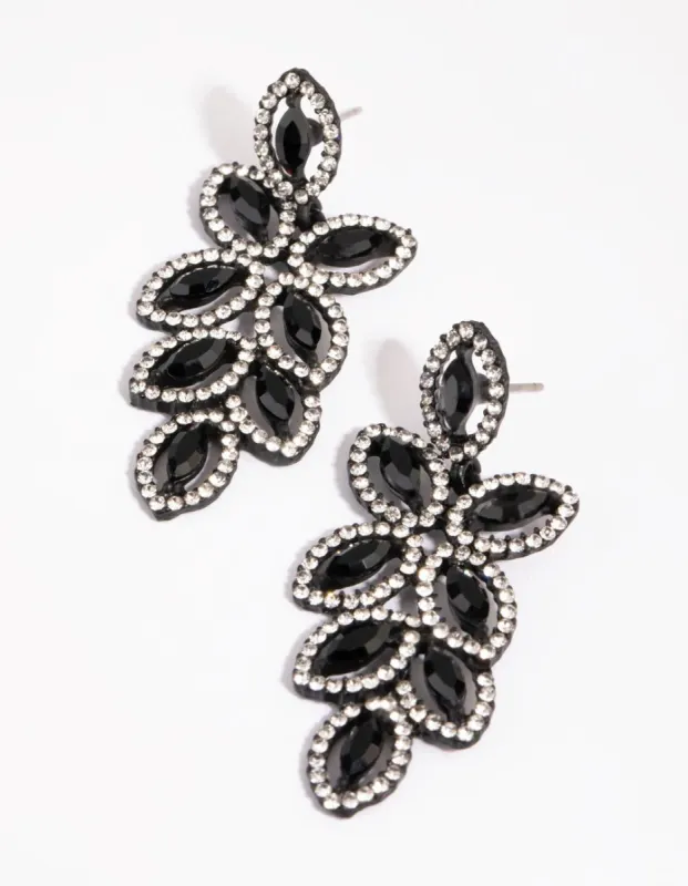 Matte Black Flower Diamante Drop Earrings sold by lovisa