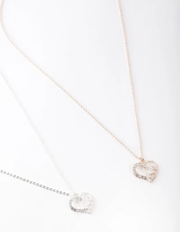 Mixed Metal Diamante Love Heart Necklace Pack sold by lovisa