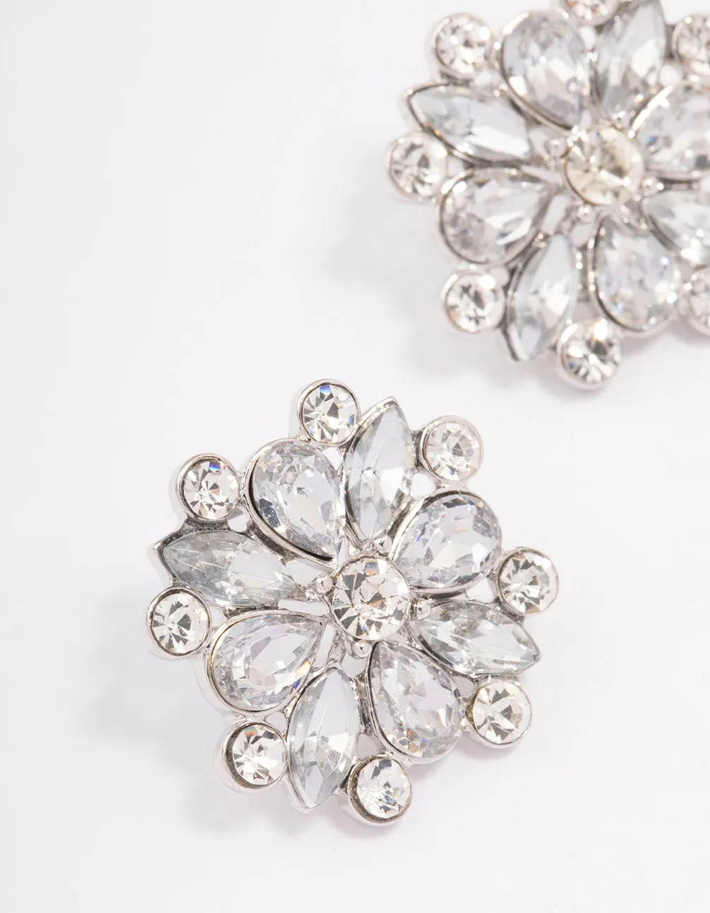 Silver Pear Round Diamante Flower Stud Earrings sold by lovisa product image thumbnail 3