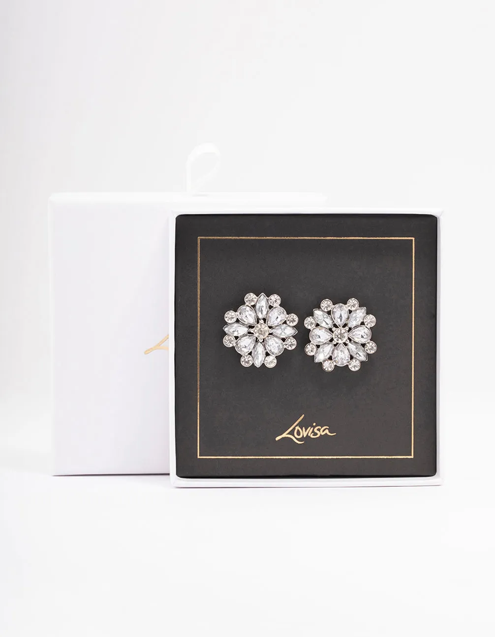 Silver Pear Round Diamante Flower Stud Earrings sold by lovisa product image thumbnail 2