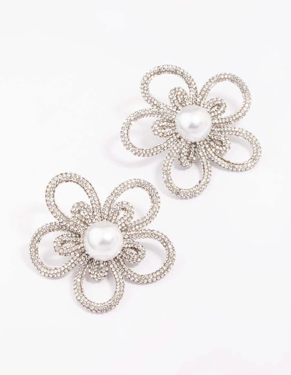 Silver Pearl Flower Statement Stud Earrings sold by lovisa