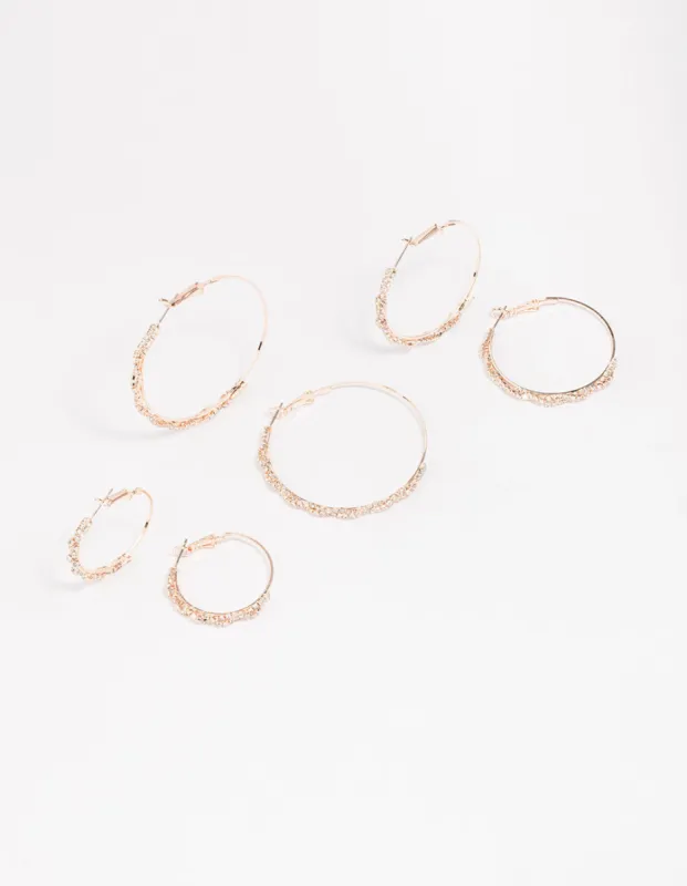 Rose Gold Diamante Oval Earring Pack sold by lovisa