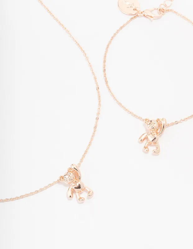Rose Gold Teddy Bear Jewellery Set sold by lovisa