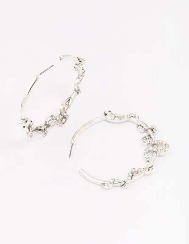 Antique Silver Snake Diamante Medium Hoop Earrings sold by lovisa