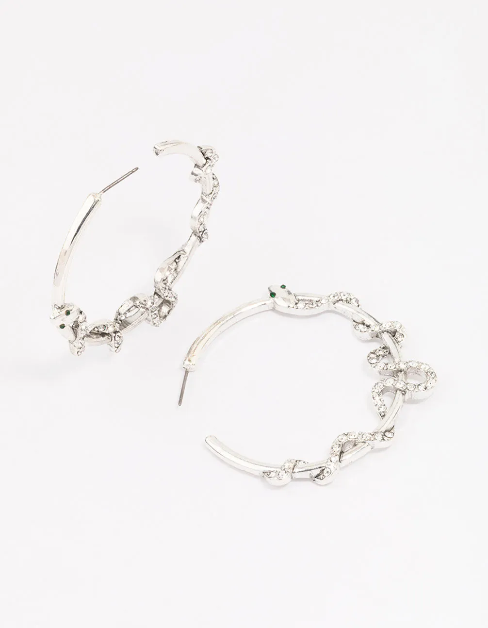 Antique Silver Snake Diamante Medium Hoop Earrings sold by lovisa