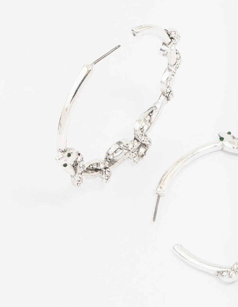 Antique Silver Snake Diamante Medium Hoop Earrings sold by lovisa product image thumbnail 2