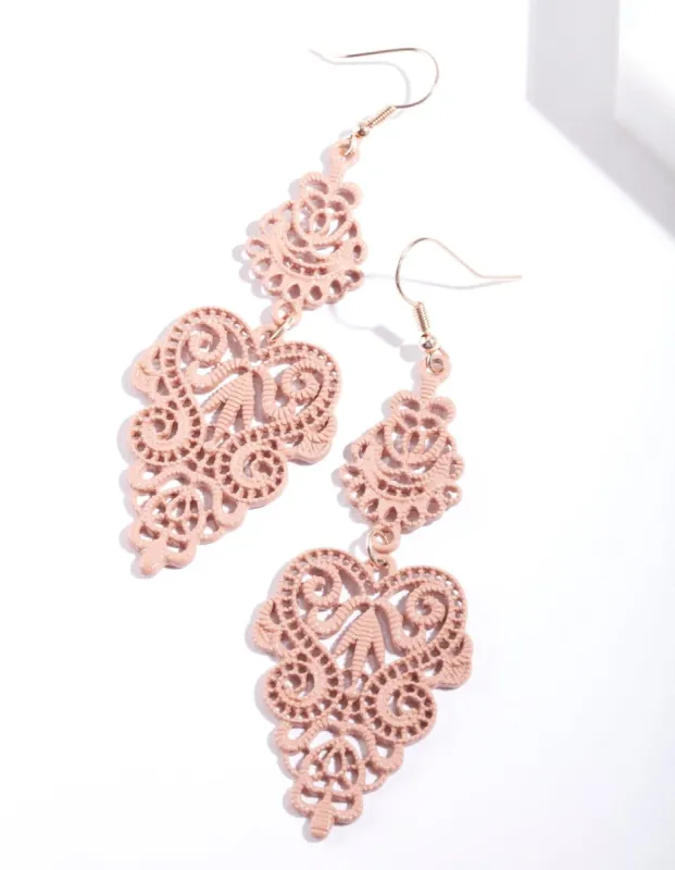 Large Pink Filigree Drop Earrings sold by lovisa