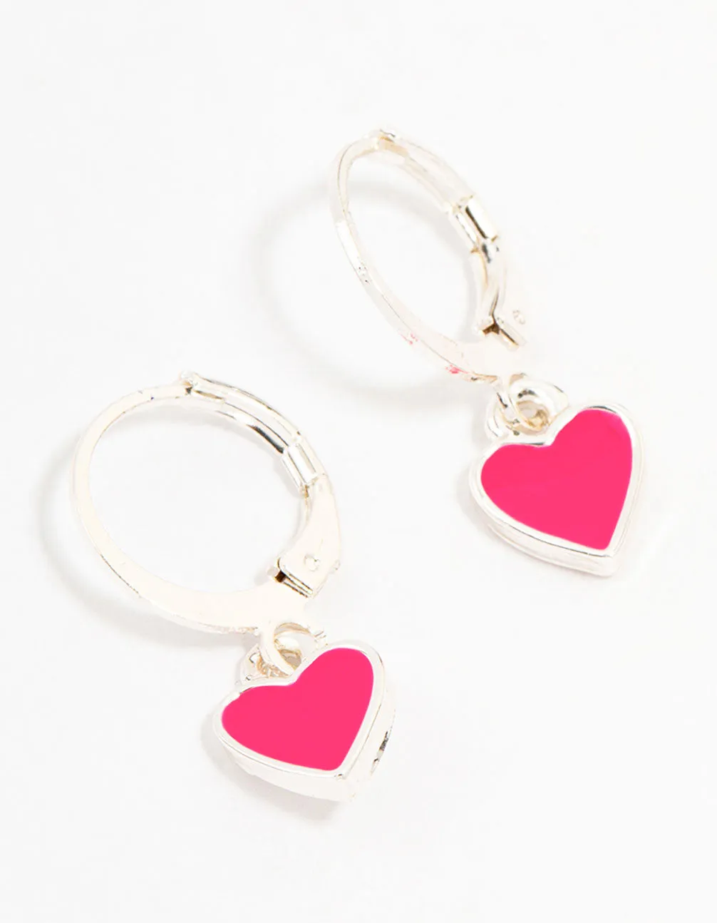 Silver Pink Heart Drop Huggie Earrings sold by lovisa
