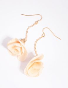 Gold & Cream Fabric Petal Earrings sold by lovisa