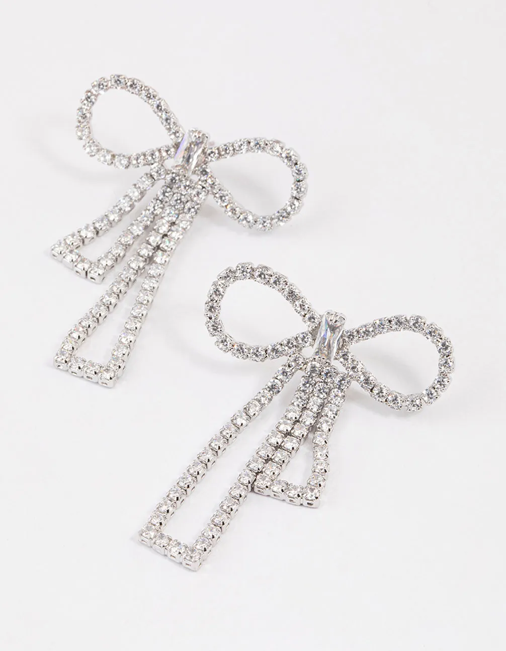 Rhodium Cubic Zirconia Statement Bow Drop Earrings sold by lovisa