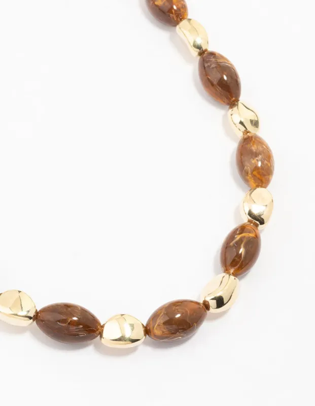 Brown Pearl & Gold Beaded Necklace sold by lovisa