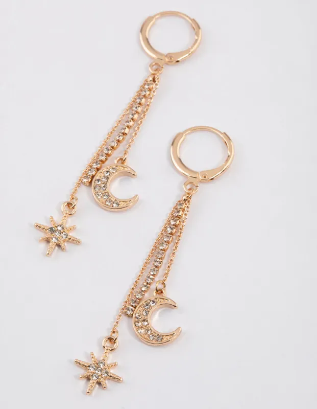 Gold Celestial Cup Chain Drop Earrings sold by lovisa