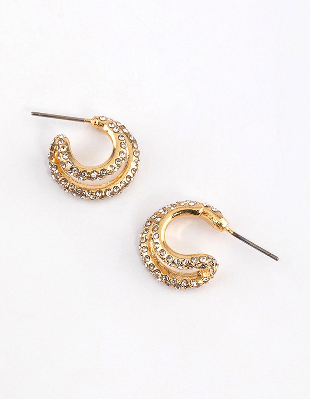 Gold Diamante Double Hoop Earrings sold by lovisa