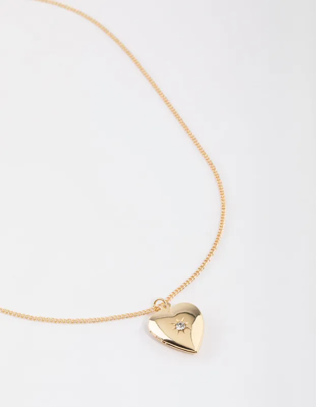 Gold Heart Pendant Locket Necklace sold by lovisa