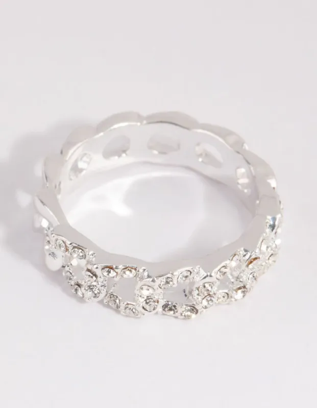 Silver Diamante Link Ring sold by lovisa