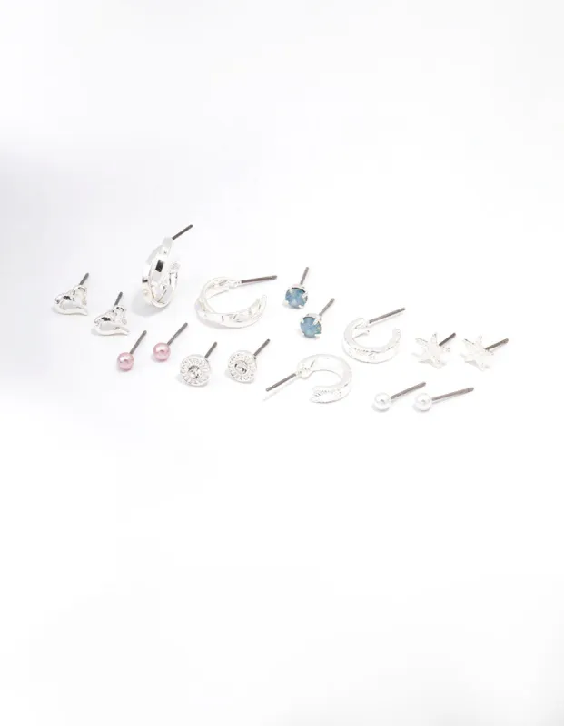 Silver Star & Heart Earring 8-Pack sold by lovisa
