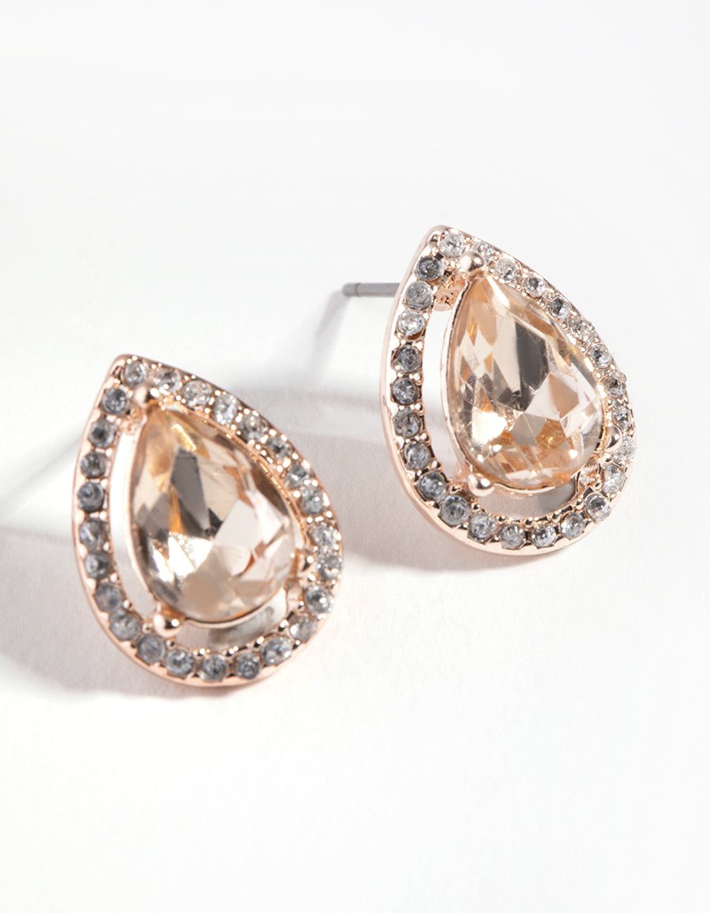 Rose Gold Diamante Surrounded Pear Stud Earrings sold by lovisa