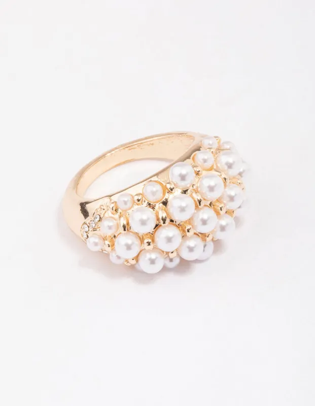 Gold Domed Pearl Ring sold by lovisa