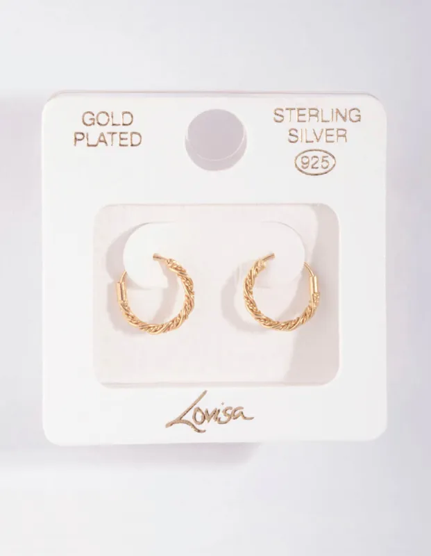 Gold Plated Sterling Silver Mini Twist Hoop Earrings sold by lovisa
