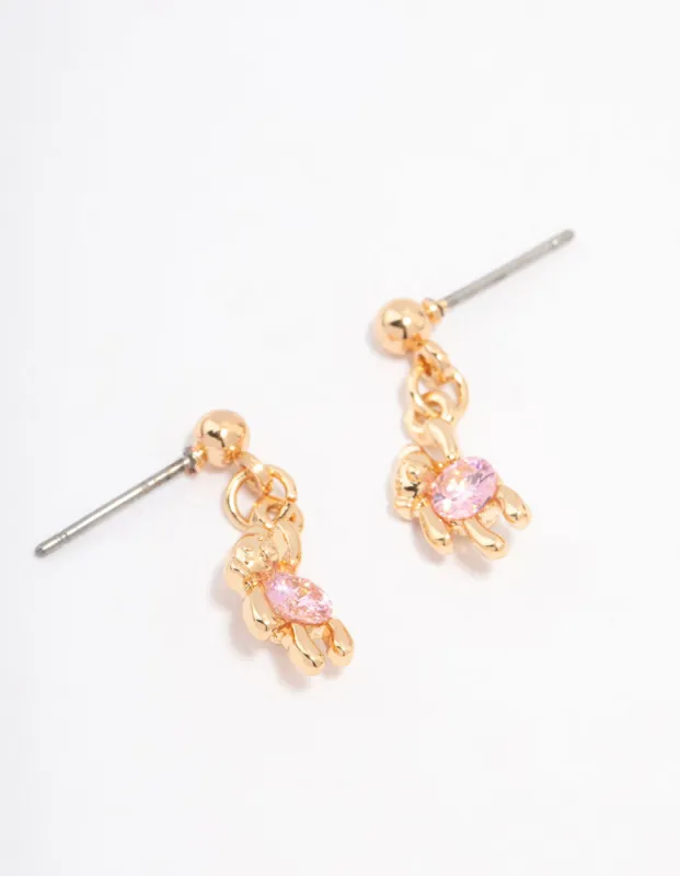 Gold Cubic Zirconia Hanging Teddy Bear Earrings sold by lovisa