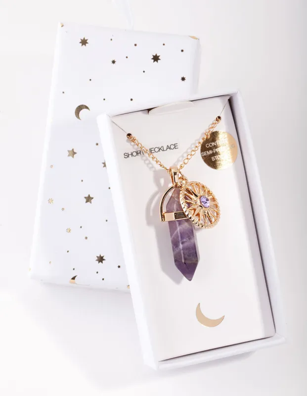 Gold 3-Charm Purple Shard Necklace sold by lovisa