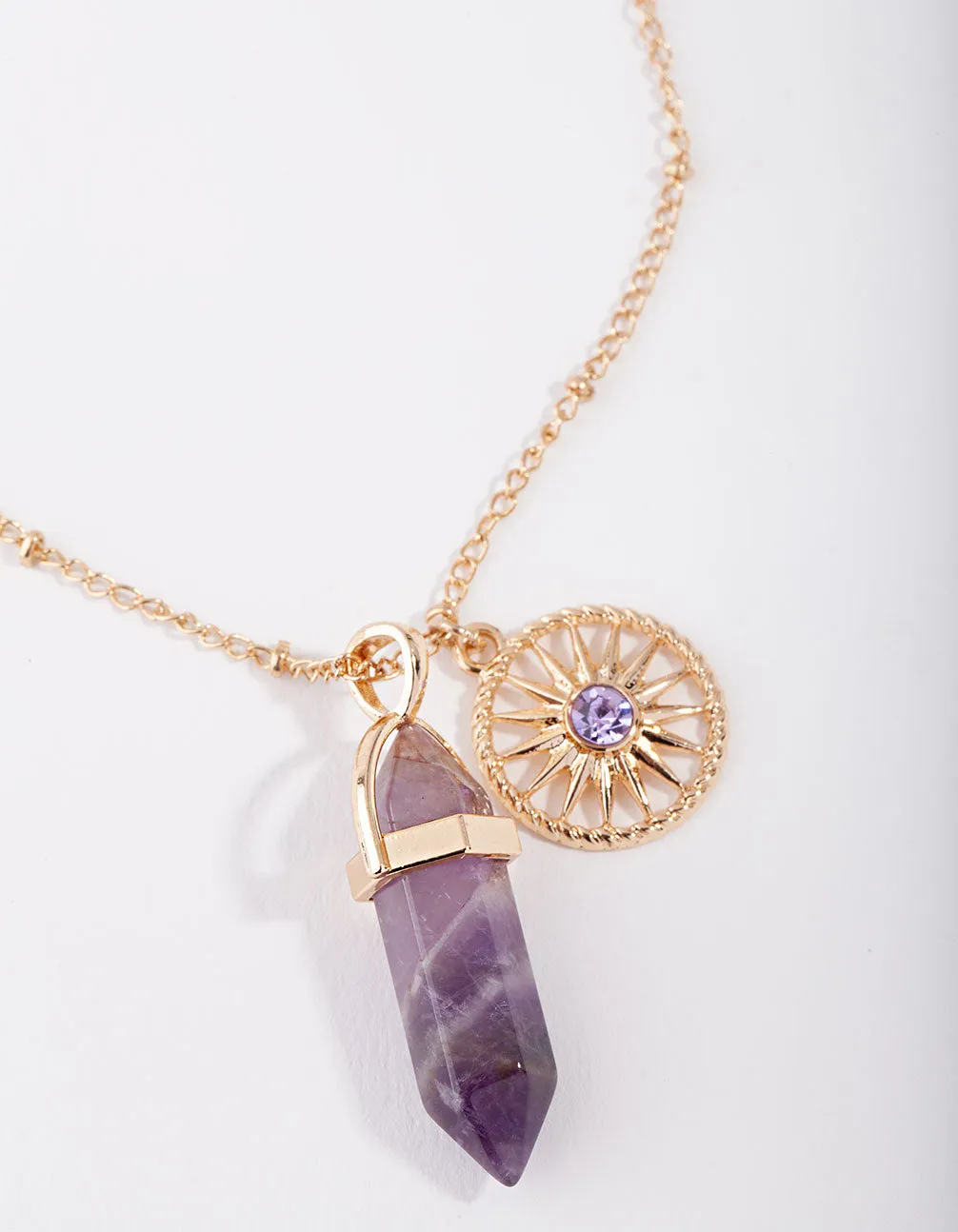 Gold 3-Charm Purple Shard Necklace sold by lovisa product image thumbnail 2