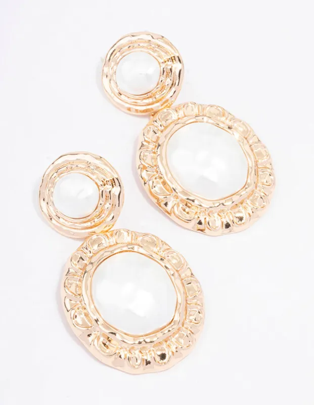 Gold Textured Double Pearl Drop Earrings sold by lovisa