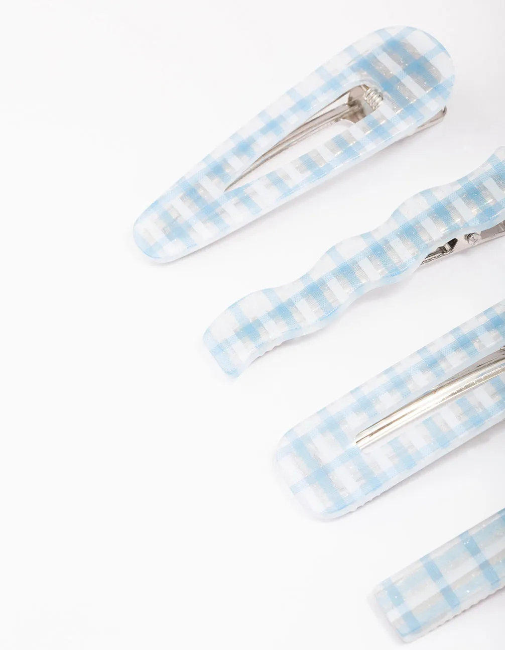 Blue Mixed Check Gingham Hair Clip 4-Pack sold by lovisa product image thumbnail 3