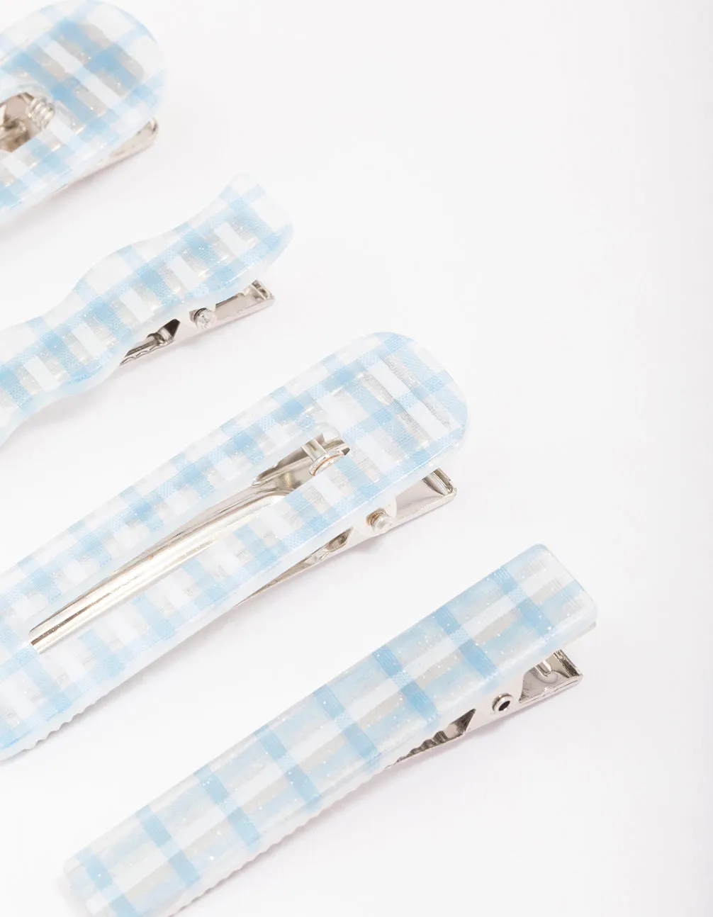 Blue Mixed Check Gingham Hair Clip 4-Pack sold by lovisa product image thumbnail 2