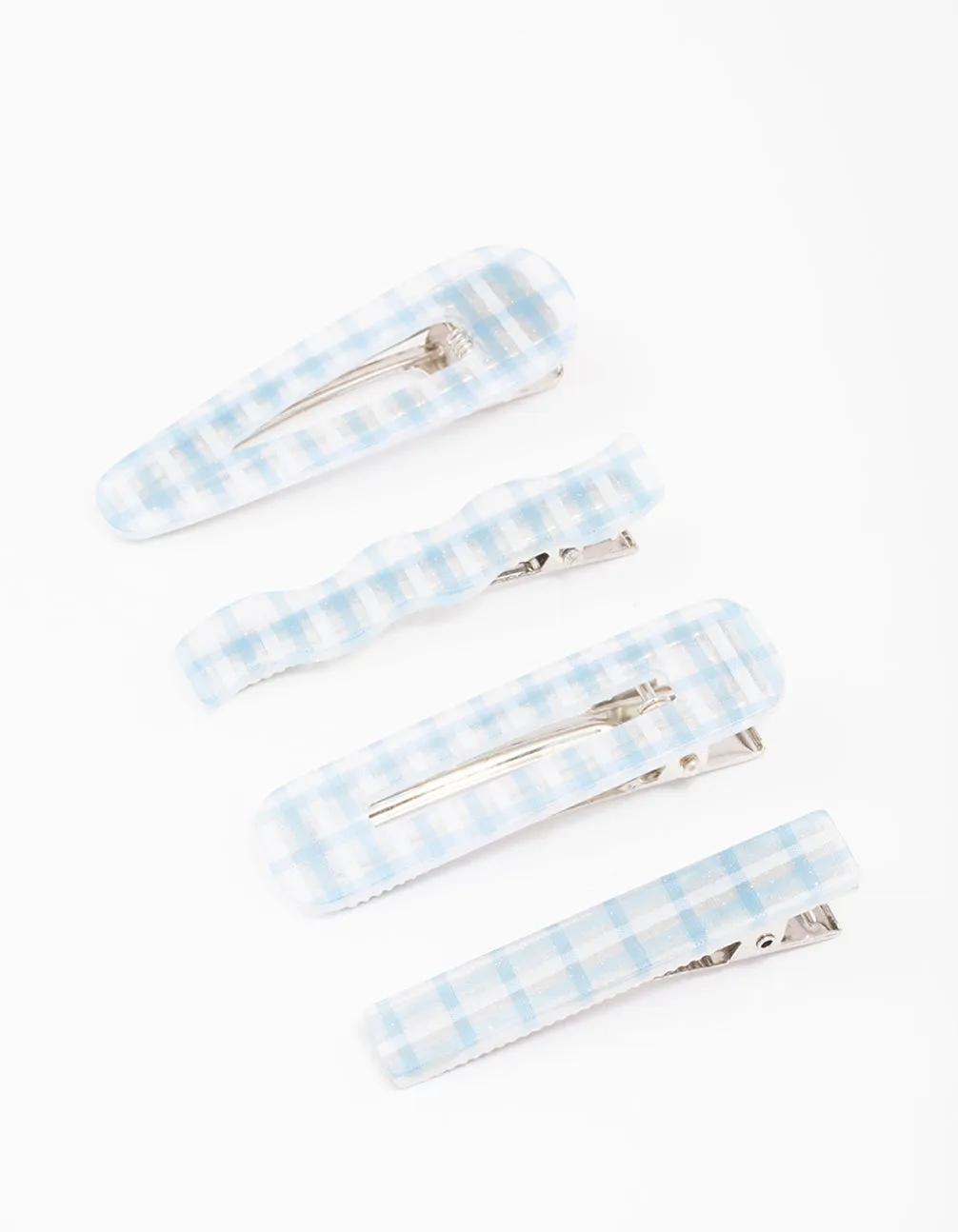 Blue Mixed Check Gingham Hair Clip 4-Pack sold by lovisa