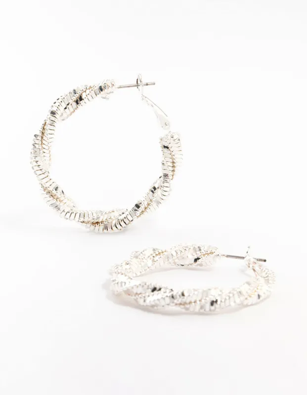 Silver Cut Diamante Twisted Hoop Earrings sold by lovisa