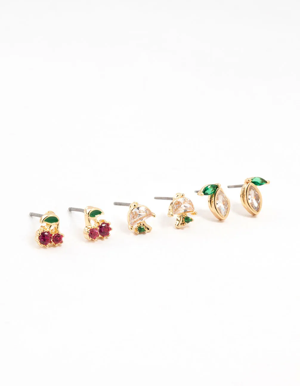 Gold Cubic Zirconia Mixed Fruit Stud Earrings 3-Pack sold by lovisa