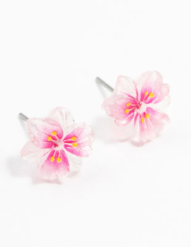 Pink Hibiscus Flower Stud Earrings sold by lovisa