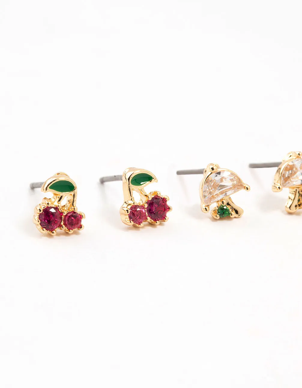 Gold Cubic Zirconia Mixed Fruit Stud Earrings 3-Pack sold by lovisa product image thumbnail 2