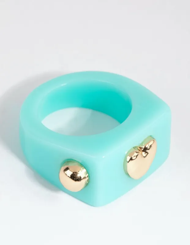Mint Heart Plastic Ring sold by lovisa