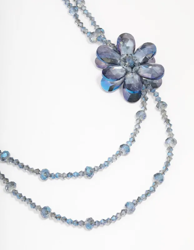 Blue Beaded Flower Layered Necklace sold by lovisa