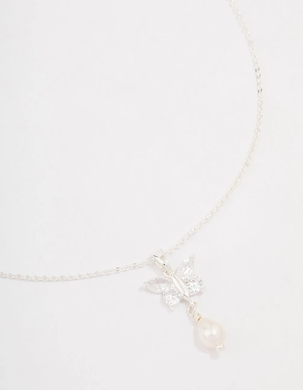 Silver Cubic Zirconia Flower Pearl Pendant Necklace sold by lovisa