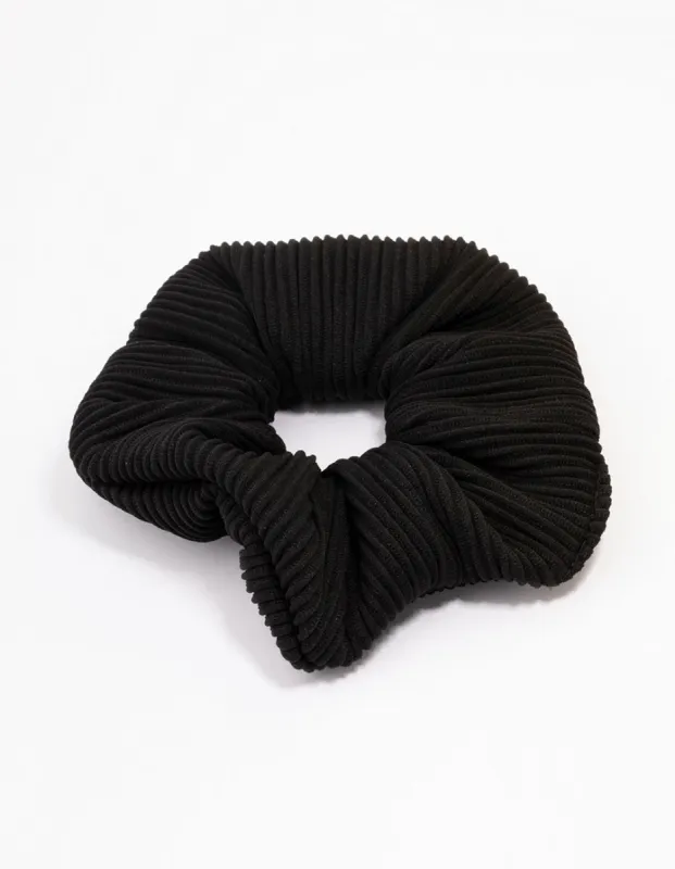 Black Ribbed Hair Scrunchie sold by lovisa