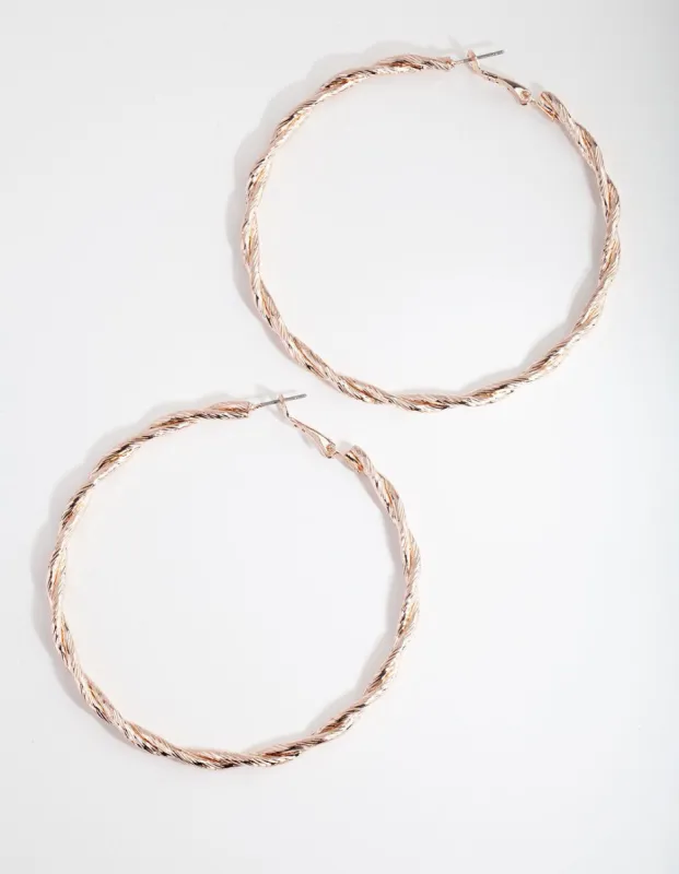 Rose Gold Double Twist Hoop Earrings sold by lovisa