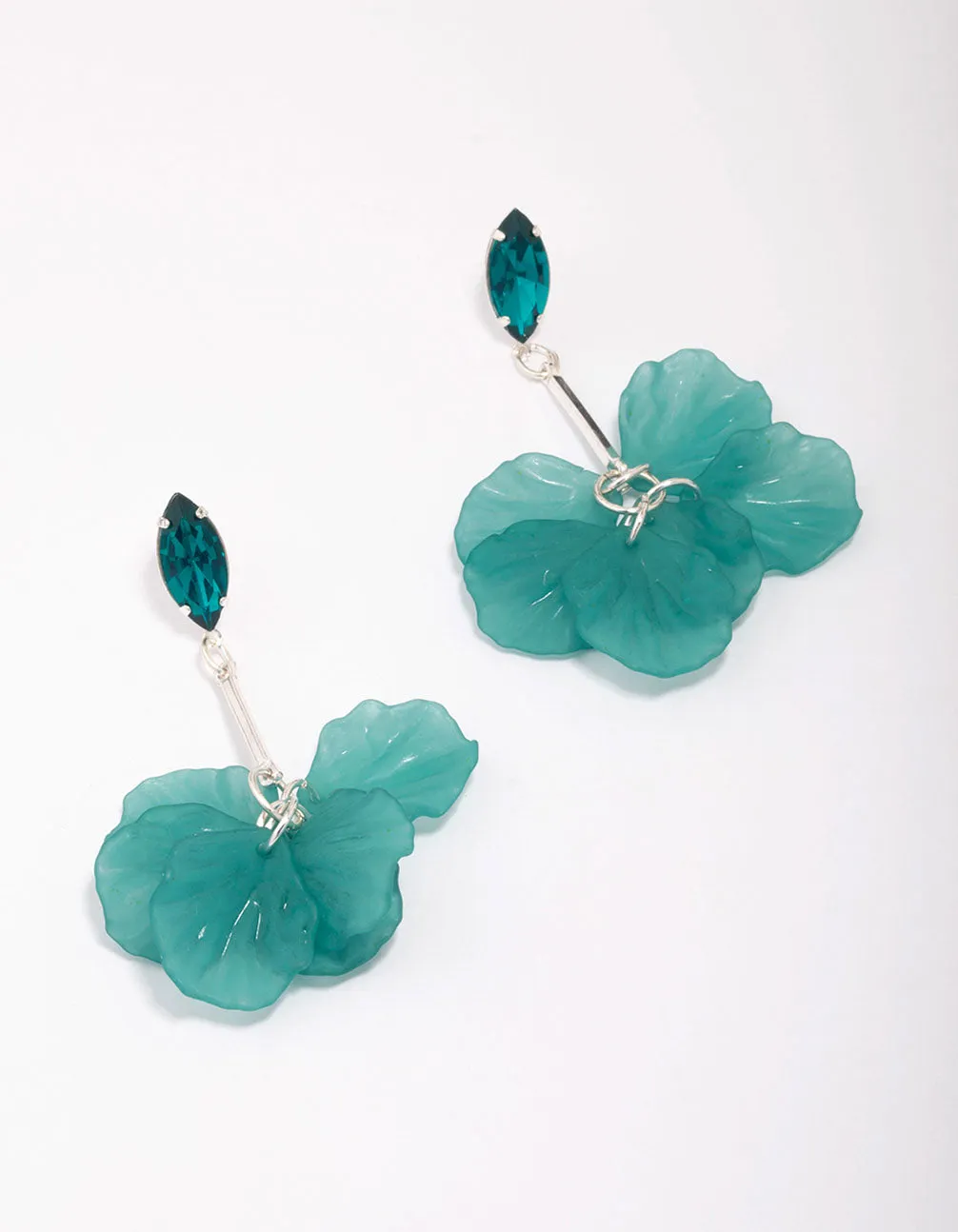 Silver & Green Stone Stick Petal Drop Earrings sold by lovisa