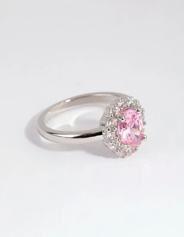 Rhodium Pink Cubic Zirconia Oval Ring sold by lovisa